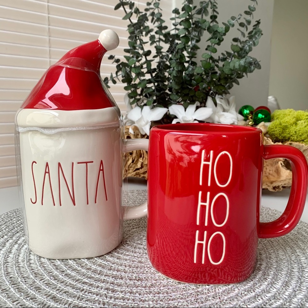🎄Rae Dunn ‘HO HO HO’ Mug & ‘SANTA’ mug with lid🎄